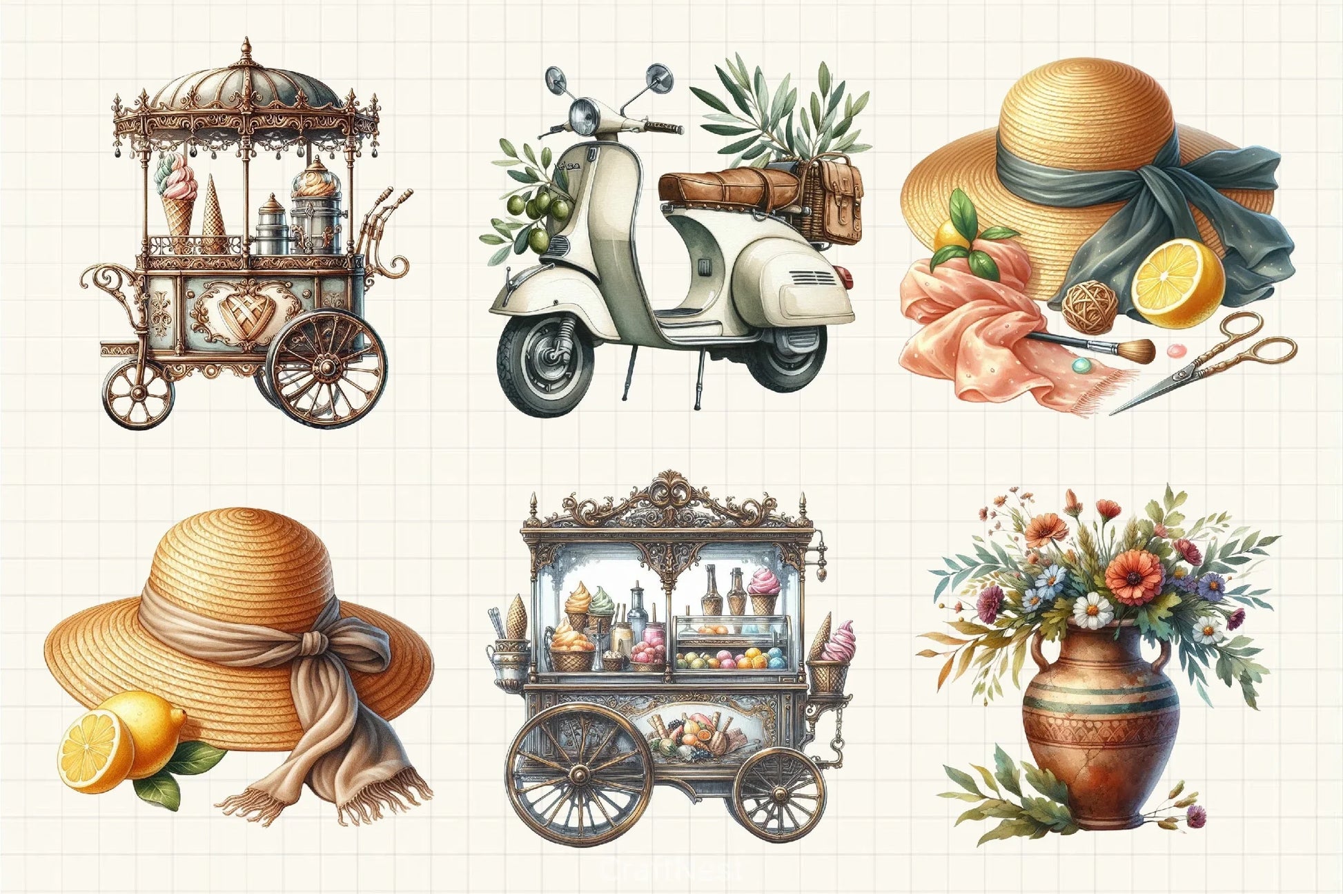 Antique Italian Summer Clipart Bundle 11 - CraftNest - Digital Crafting and Art