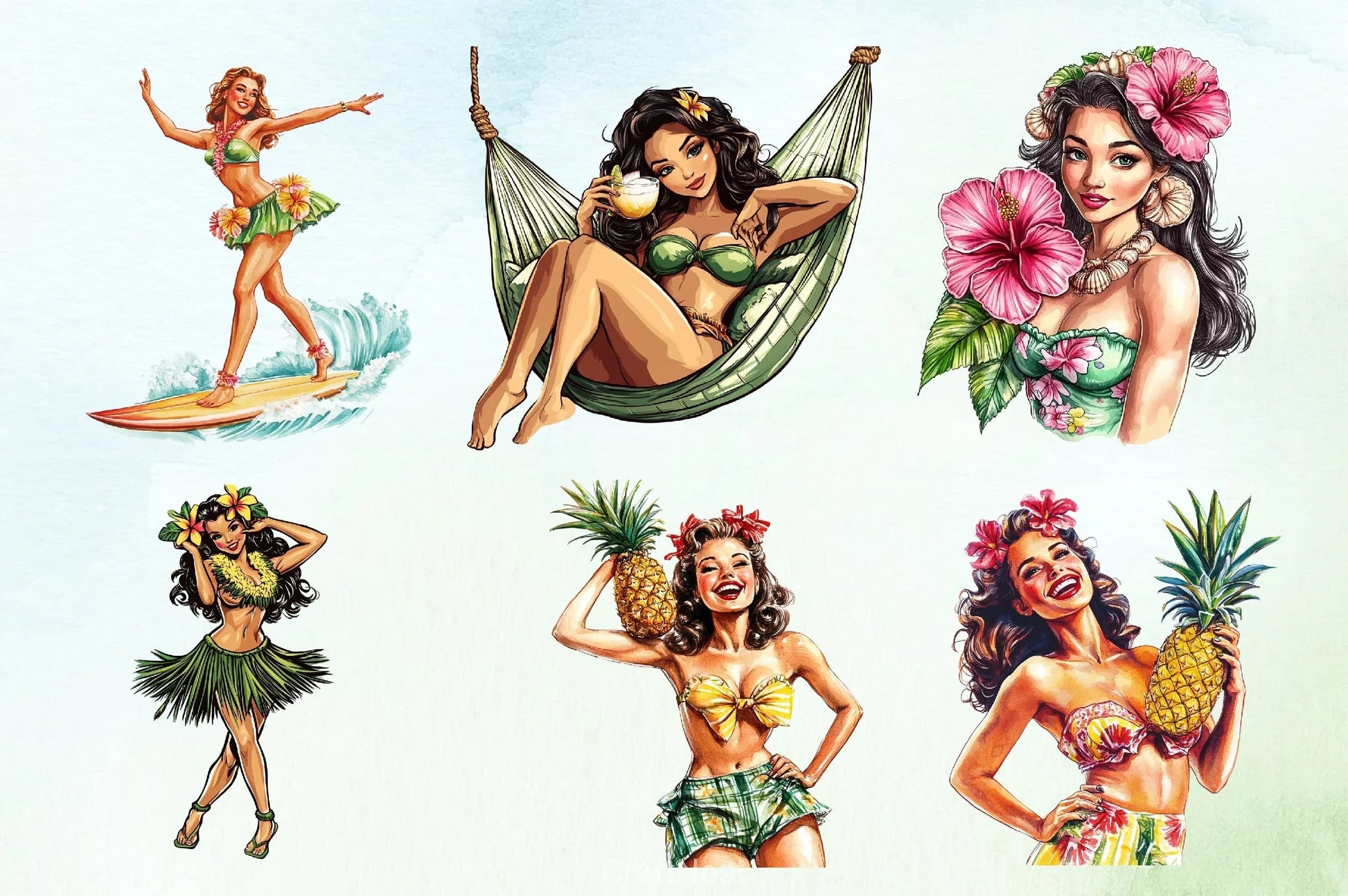Pin Up Hula Girl Clipart Bundle 3 - CraftNest - Digital Crafting and Art