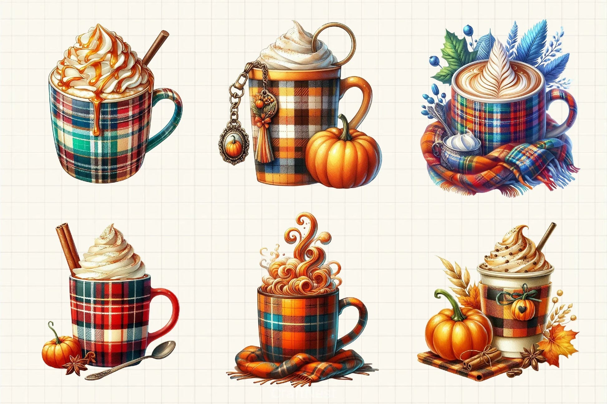 Autumn Plaid Coffee Cup Clipart Bundle - CraftNest - Digital Crafting and Art