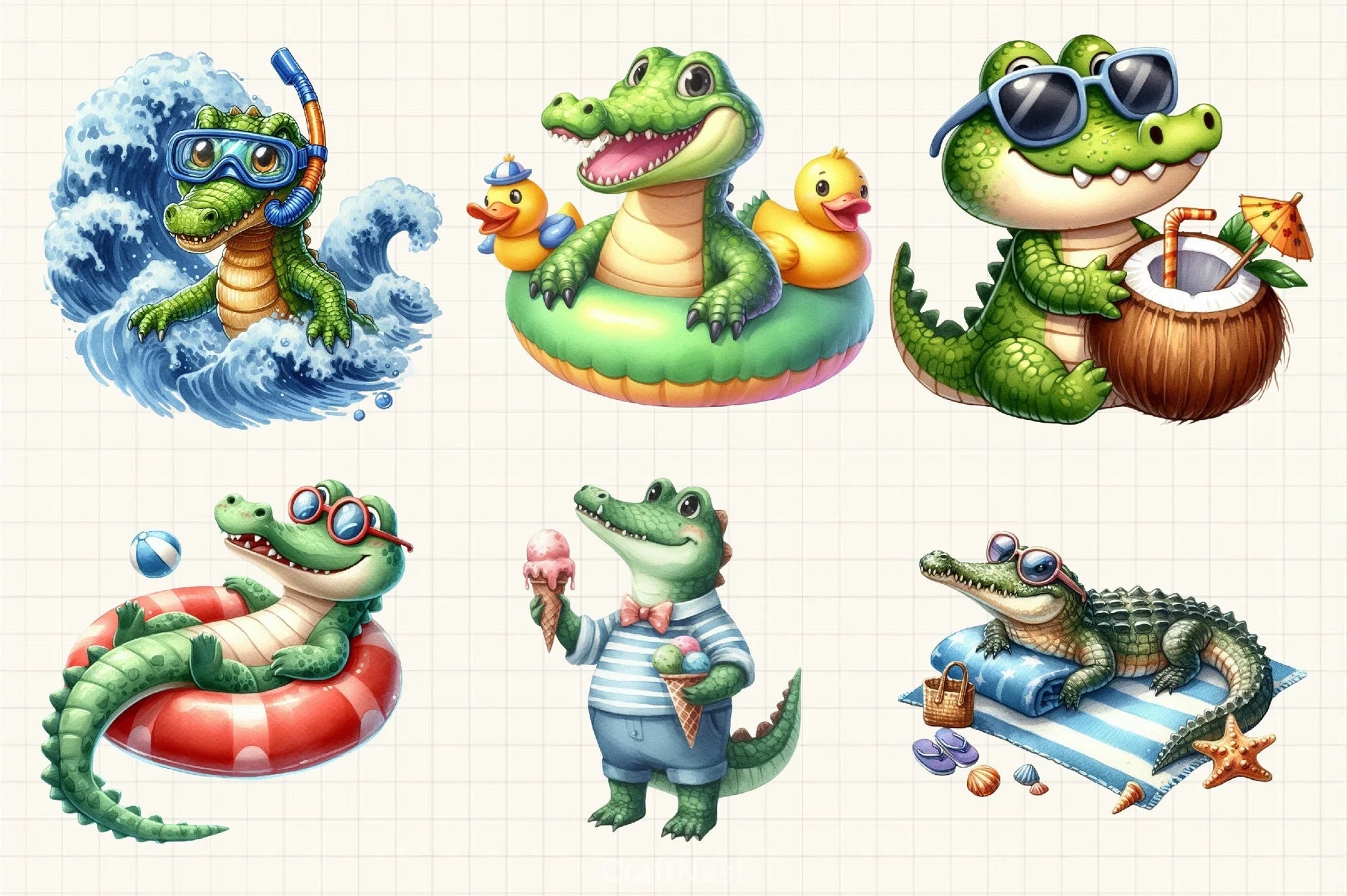 Summer Crocodile Clipart Bundle - CraftNest - Digital Crafting and Art
