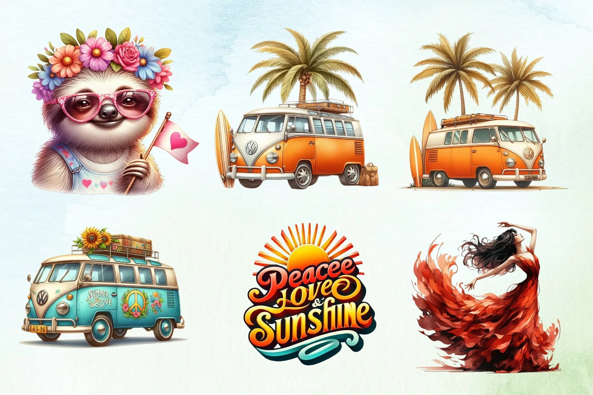 Hippie Summer Clipart Bundle 1 - CraftNest - Digital Crafting and Art
