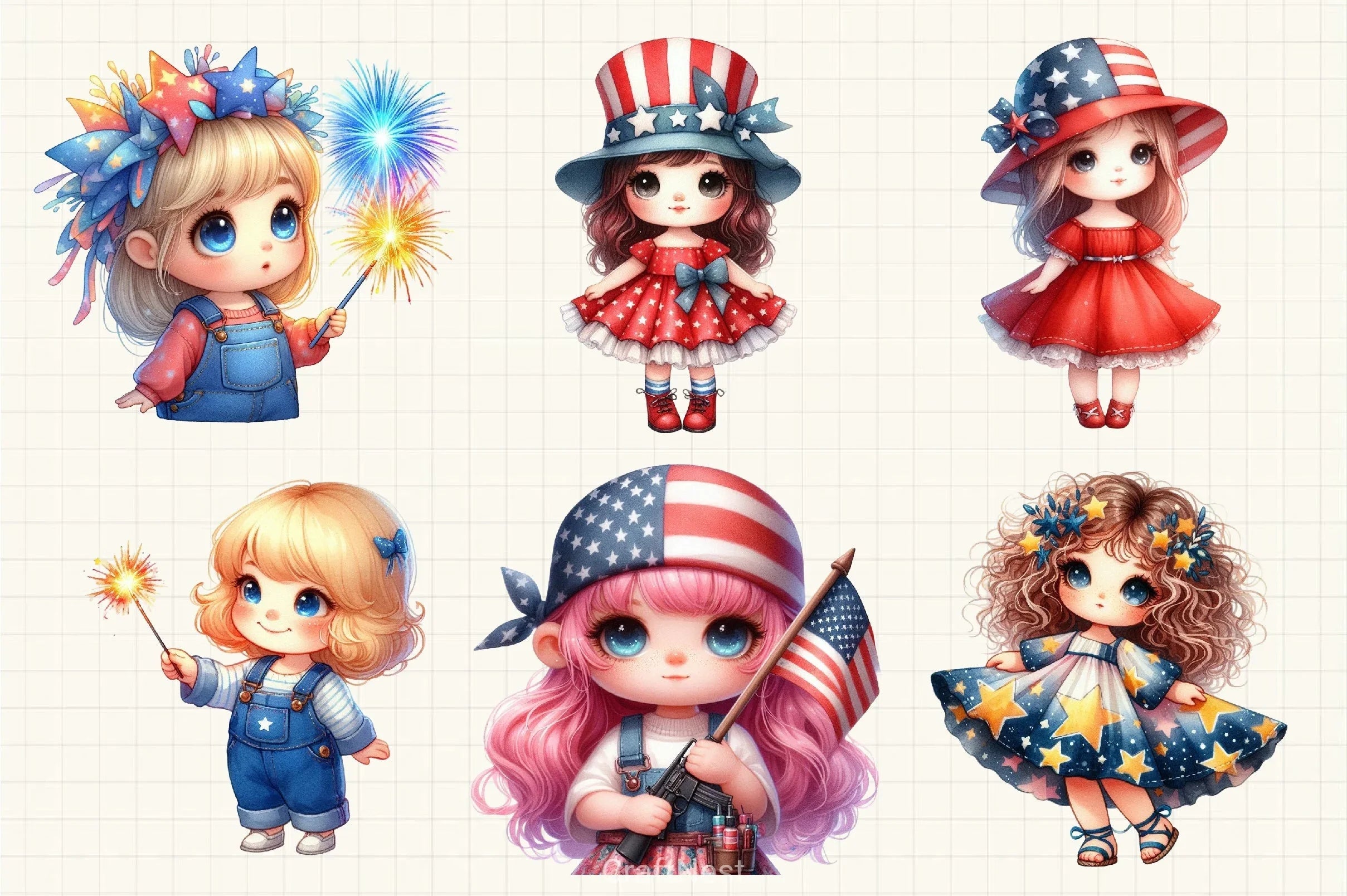 4th of July Doll Clipart Bundle - CraftNest - Digital Crafting and Art