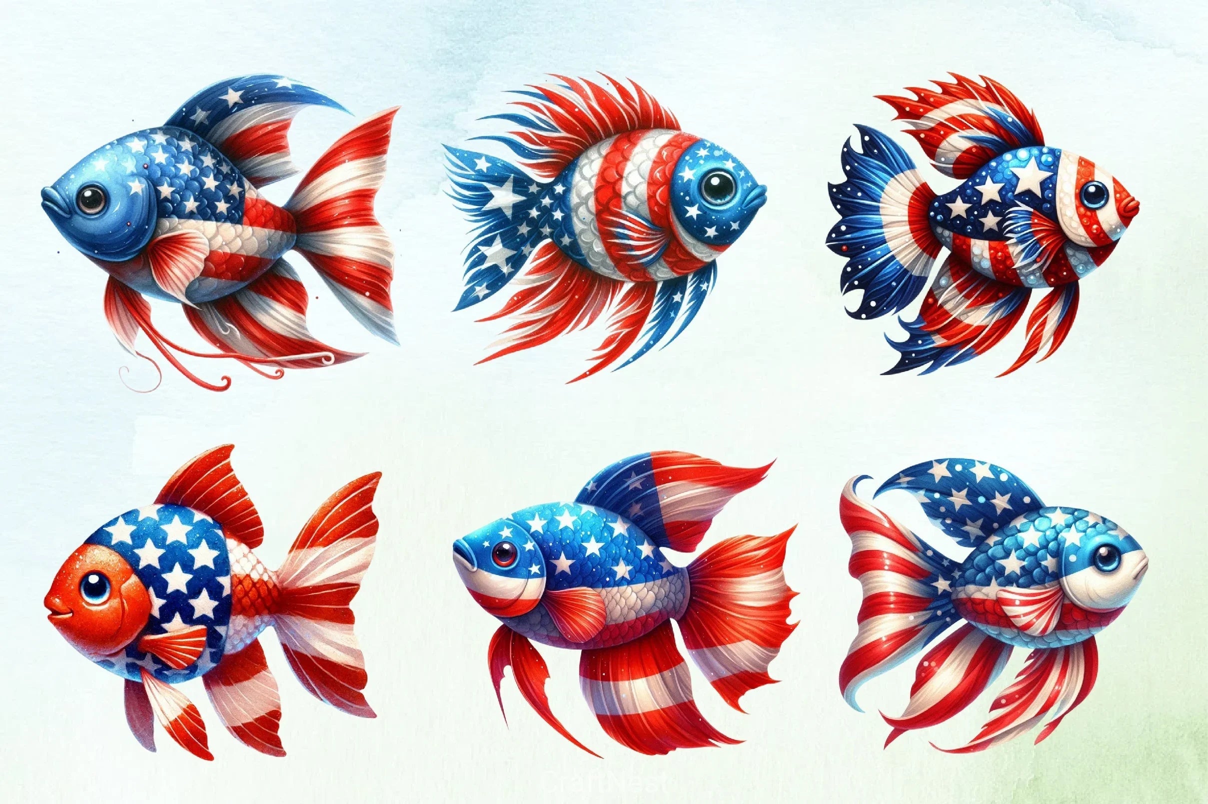Patriotic Fish Clipart Bundle - CraftNest - Digital Crafting and Art