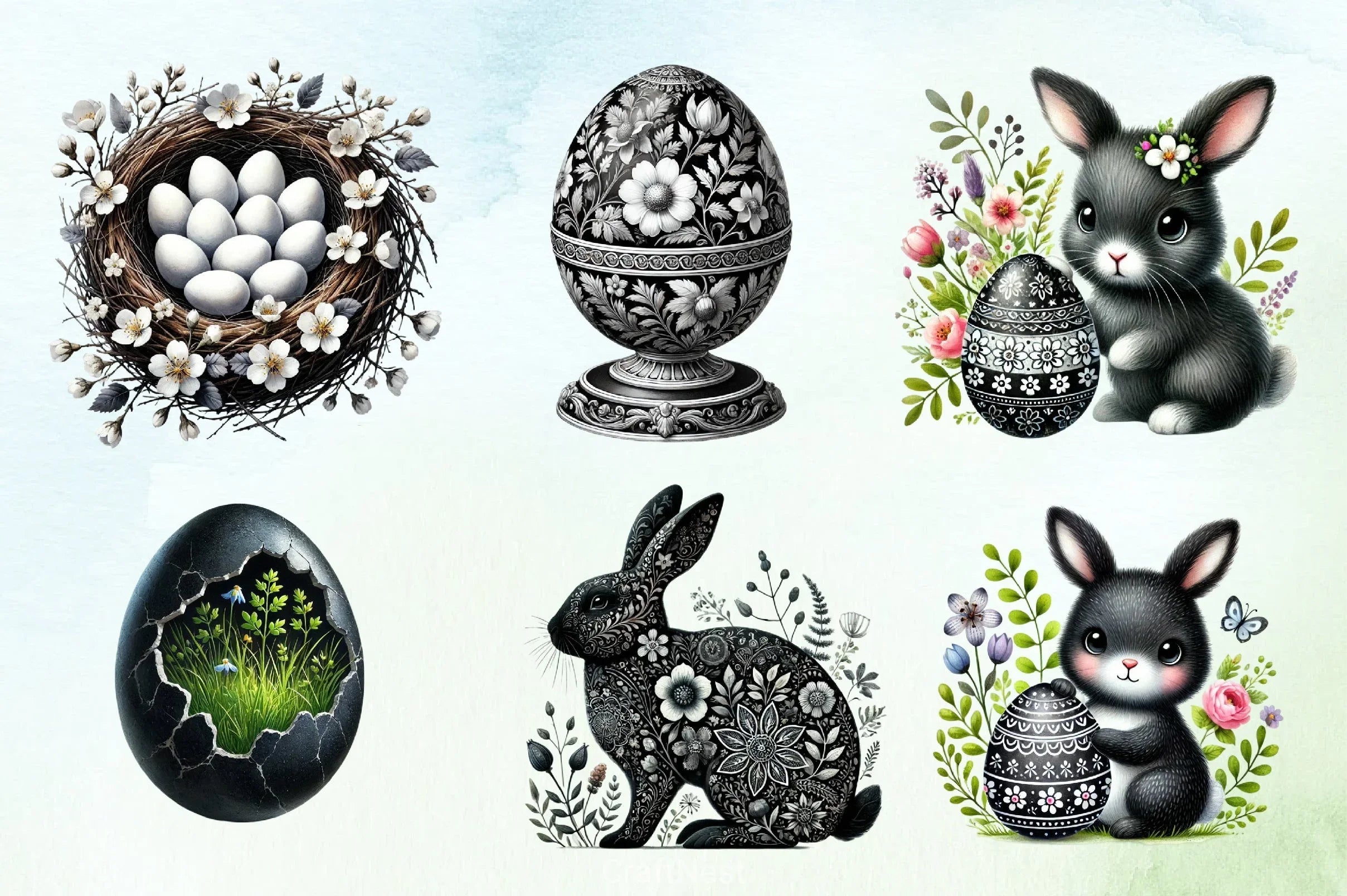 Black & White Easter Clipart Bundle - CraftNest - Digital Crafting and Art