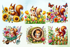 Spring Squirrel Garden Clipart Bundle - CraftNest - Digital Crafting and Art