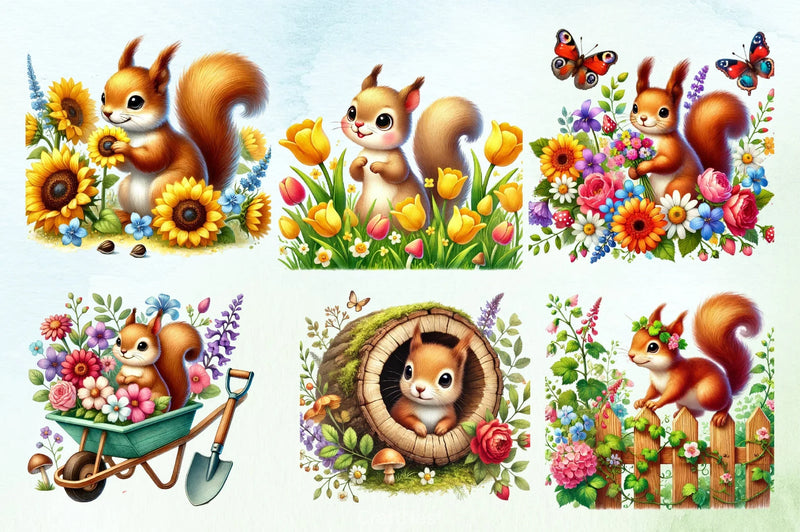 Spring Squirrel Garden Clipart Bundle - CraftNest - Digital Crafting and Art