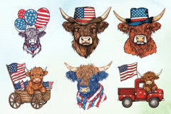 Patriotic Highland Cow Clipart Bundle 7 - CraftNest - Digital Crafting and Art