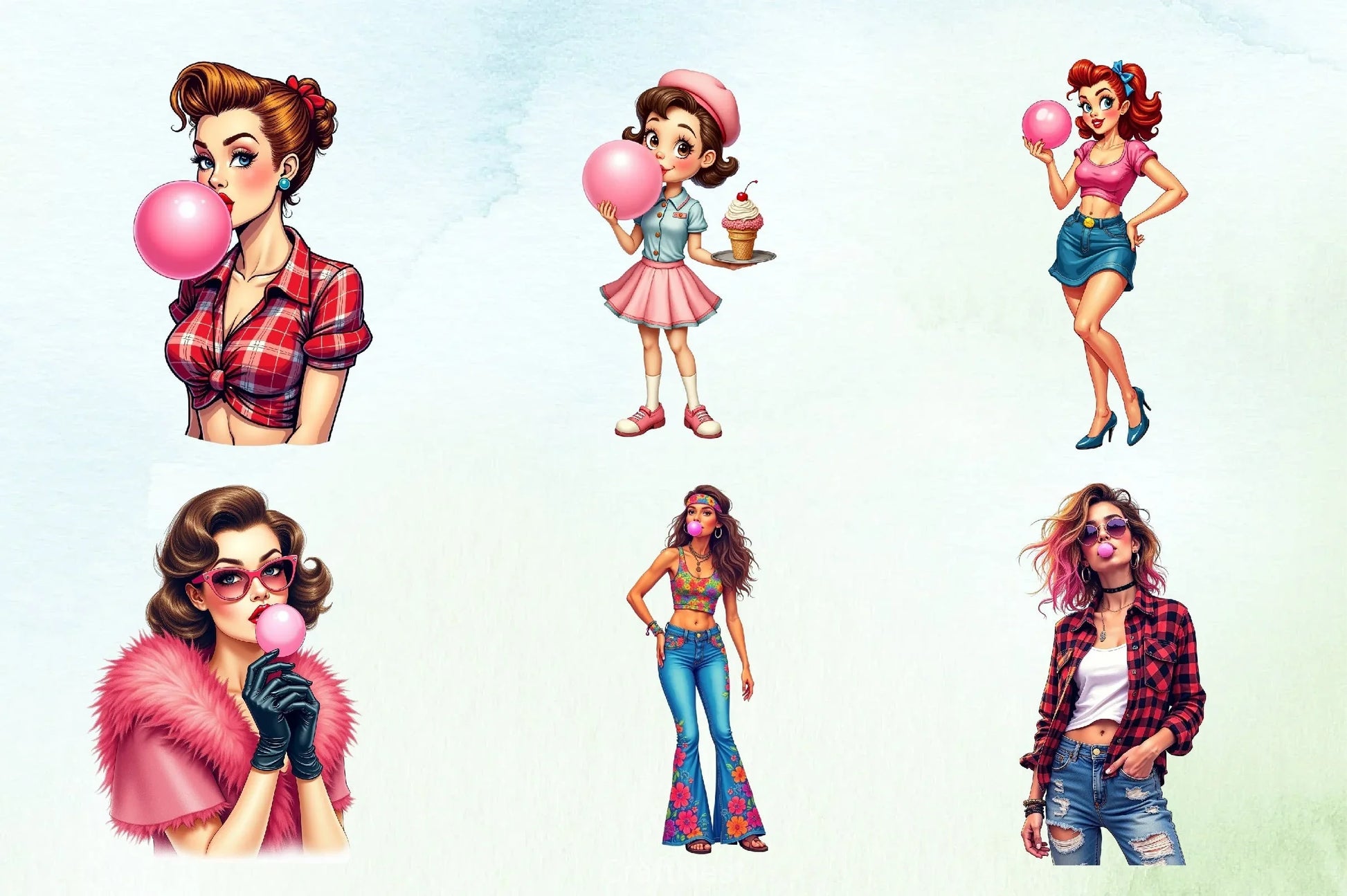 Retro Girl Bubblegum Clipart Bundle 34 - CraftNest - Digital Crafting and Art