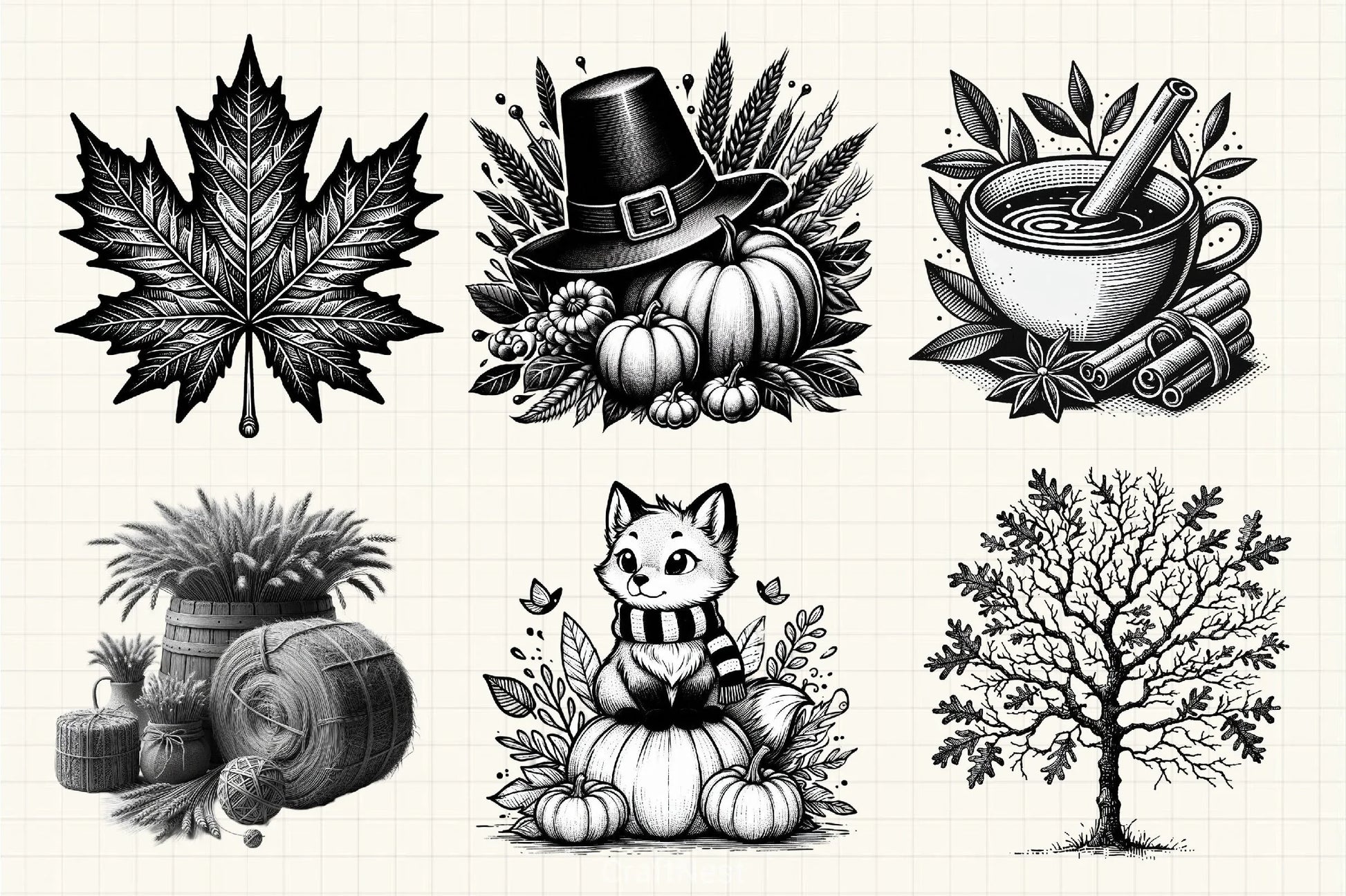 Black & White Autumn Clipart Bundle 5 - CraftNest - Digital Crafting and Art