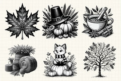Black & White Autumn Clipart Bundle 5 - CraftNest - Digital Crafting and Art