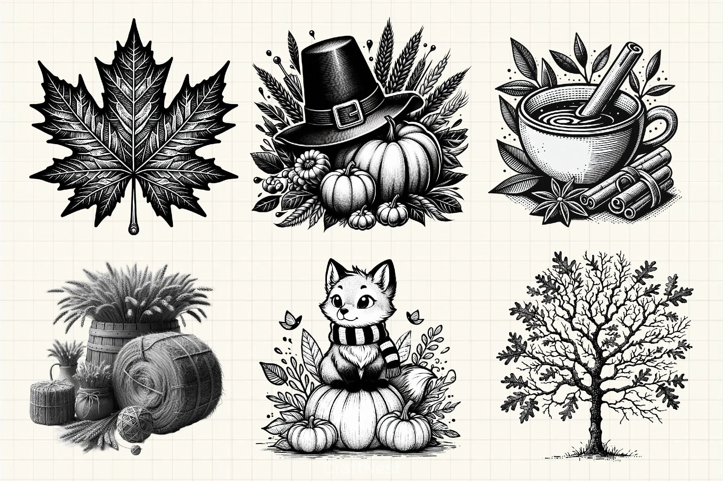 Black & White Autumn Clipart Bundle 5 - CraftNest - Digital Crafting and Art
