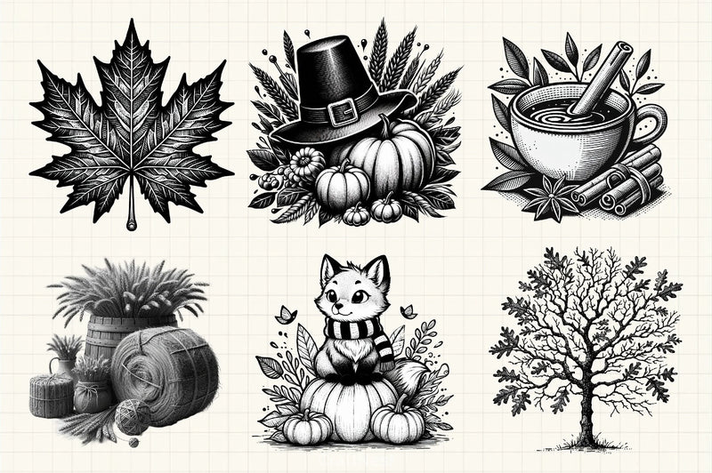 Black & White Autumn Clipart Bundle 5 - CraftNest - Digital Crafting and Art