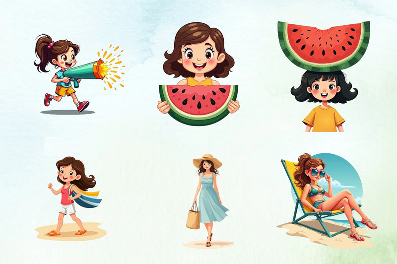 Summer Girl Clipart Bundle - CraftNest - Digital Crafting and Art