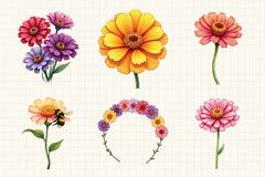 Zinnia Flower Clipart Bundle - CraftNest - Digital Crafting and Art