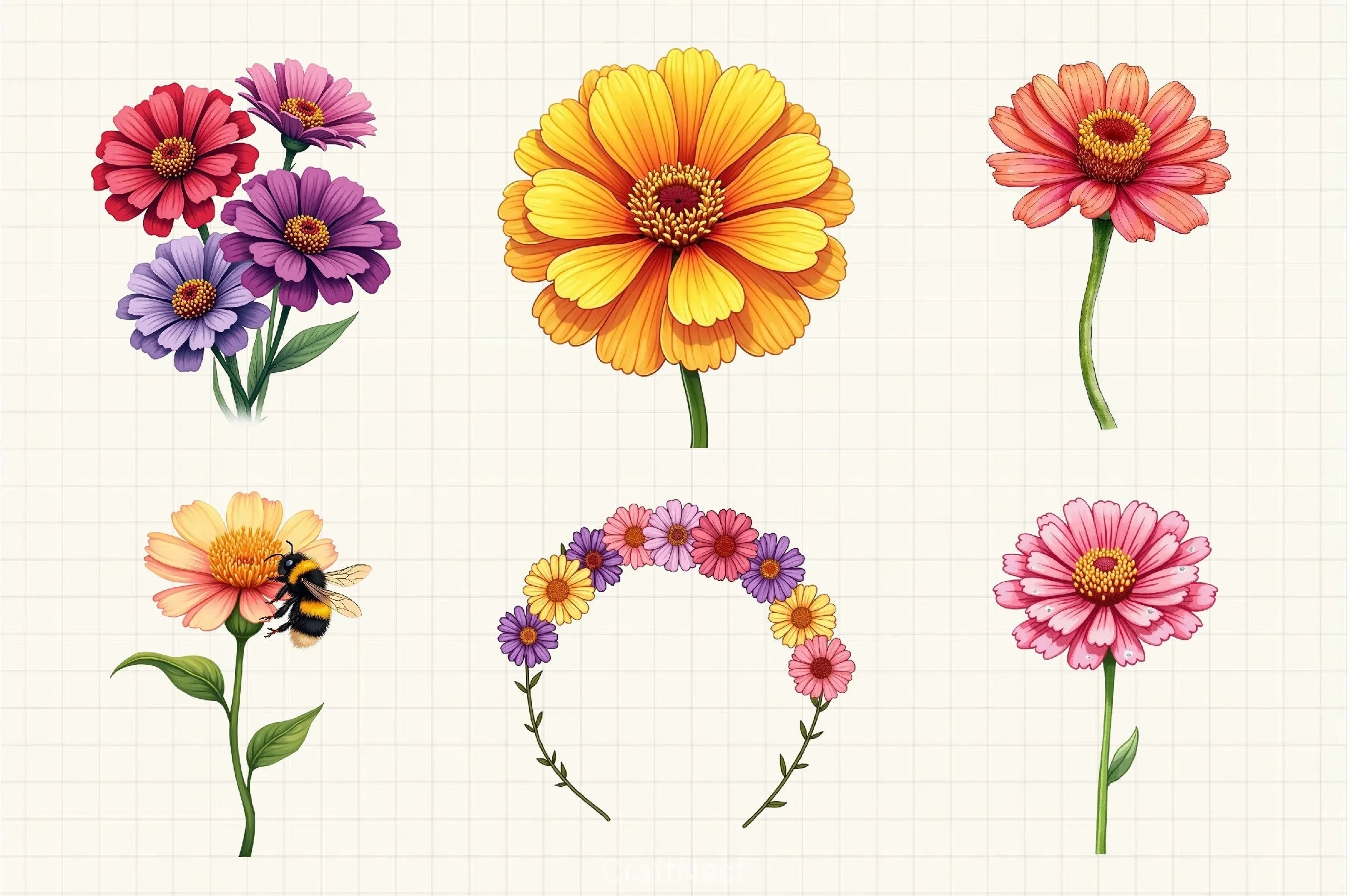 Zinnia Flower Clipart Bundle - CraftNest - Digital Crafting and Art