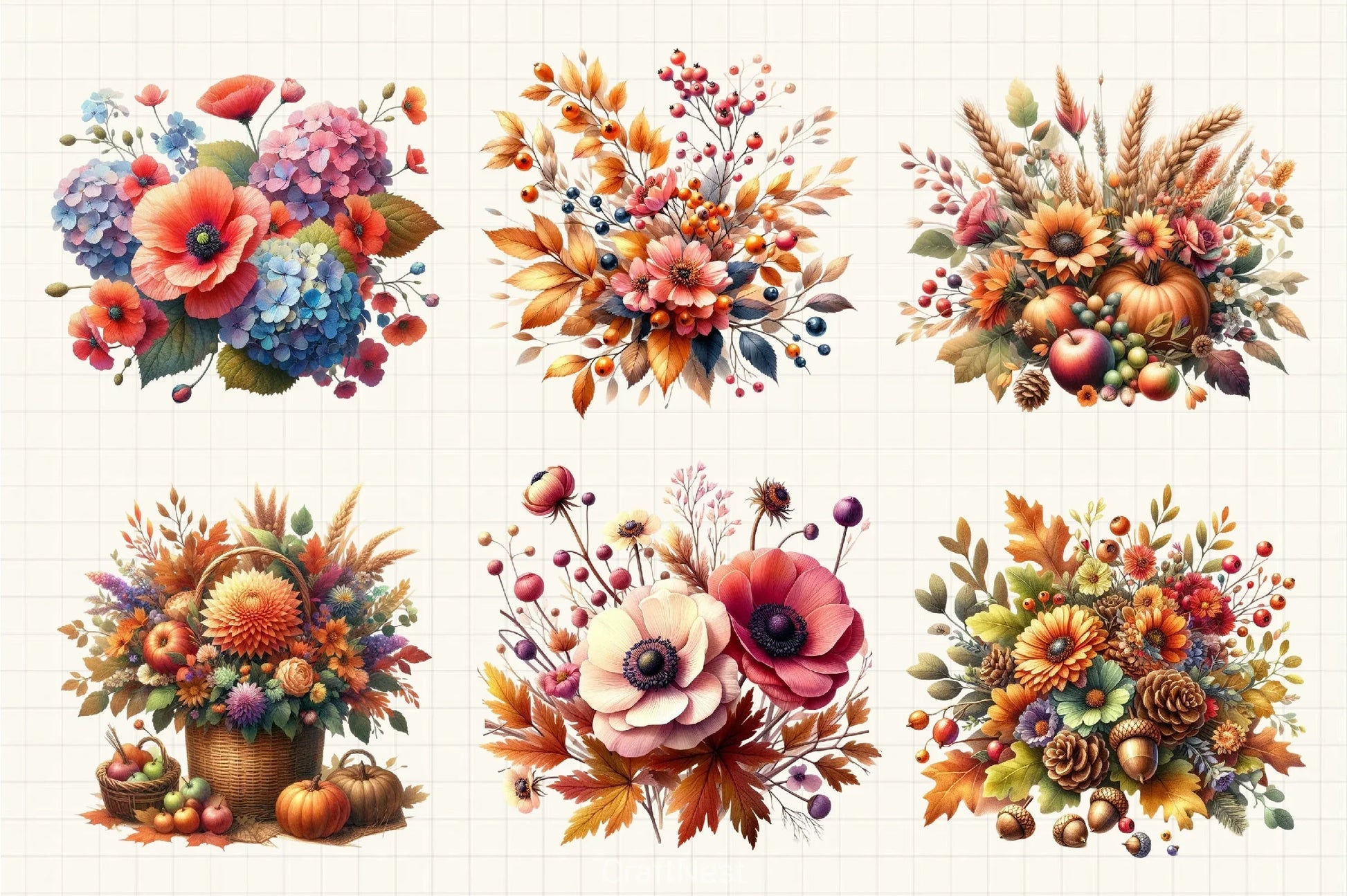 Fall Flower Clipart Bundle - CraftNest - Digital Crafting and Art