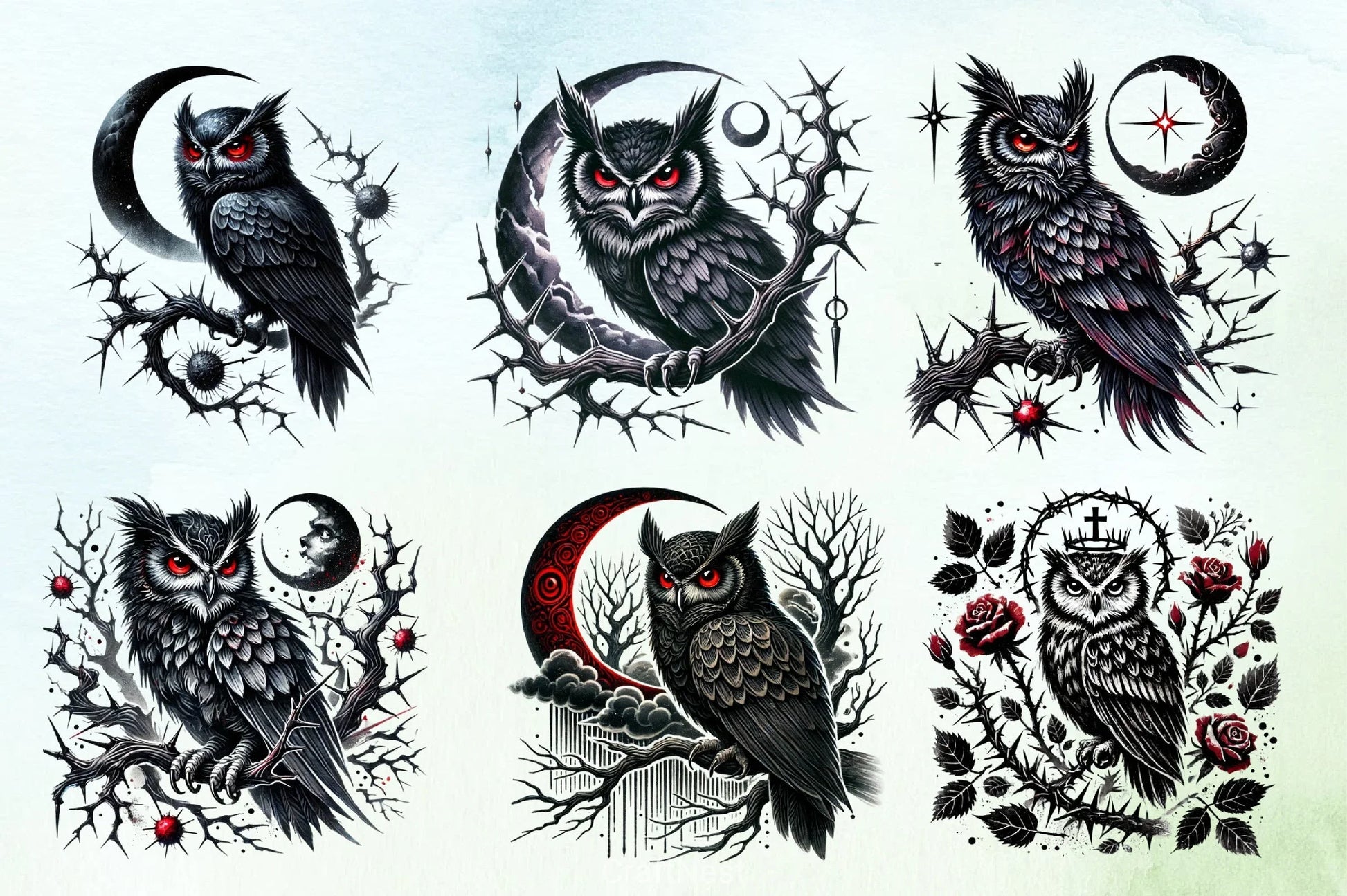 Gothic Owls Clipart Bundle - CraftNest - Digital Crafting and Art