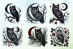 Gothic Owls Clipart Bundle - CraftNest - Digital Crafting and Art