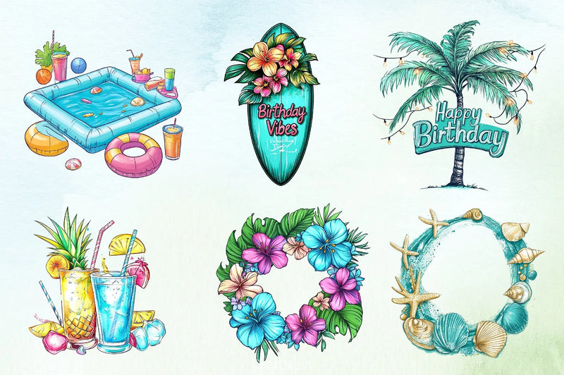 Tropical Turquoise Birthday Clipart Bundle 2 - CraftNest - Digital Crafting and Art