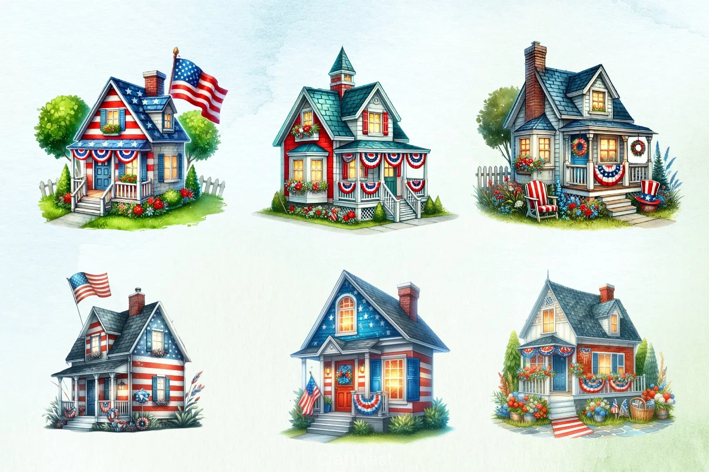 4th of July House Clipart Bundle 7 - CraftNest - Digital Crafting and Art