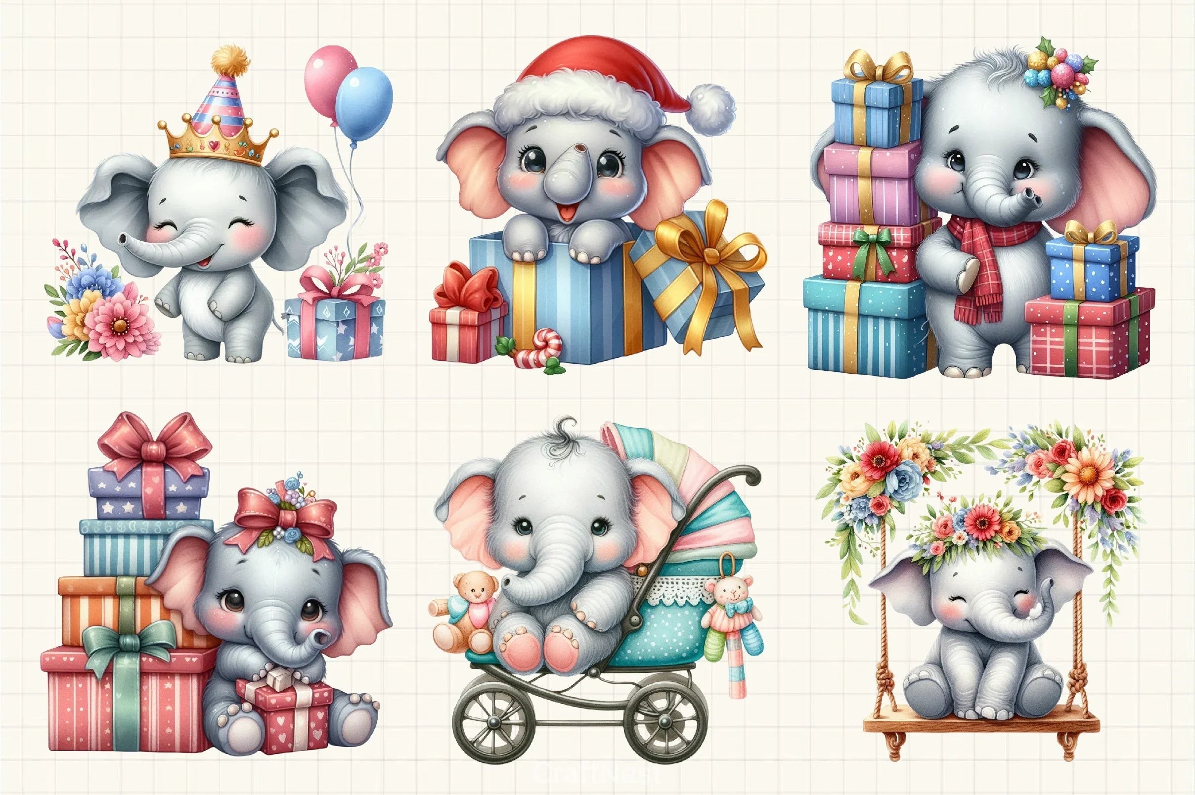 Cute Elephant Clipart Bundle 2 - CraftNest - Digital Crafting and Art