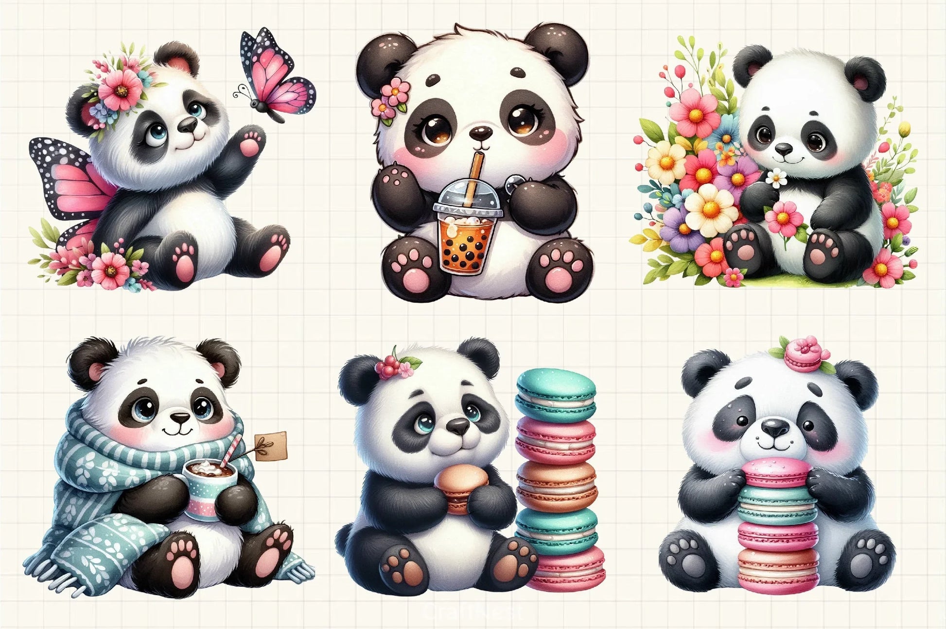 Cute Panda Clipart Bundle 4 - CraftNest - Digital Crafting and Art