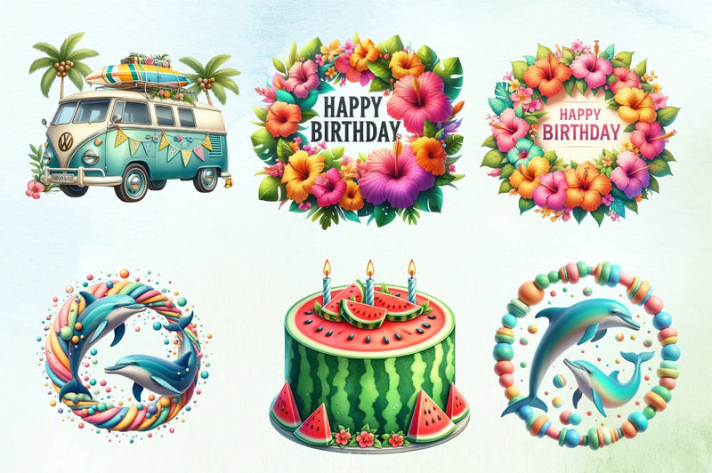 Summer Birthday Clipart Bundle 1 - CraftNest - Digital Crafting and Art