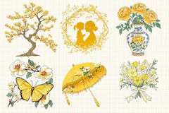 Yellow Chinoiserie Mother's Day Clipart Bundle - CraftNest - Digital Crafting and Art