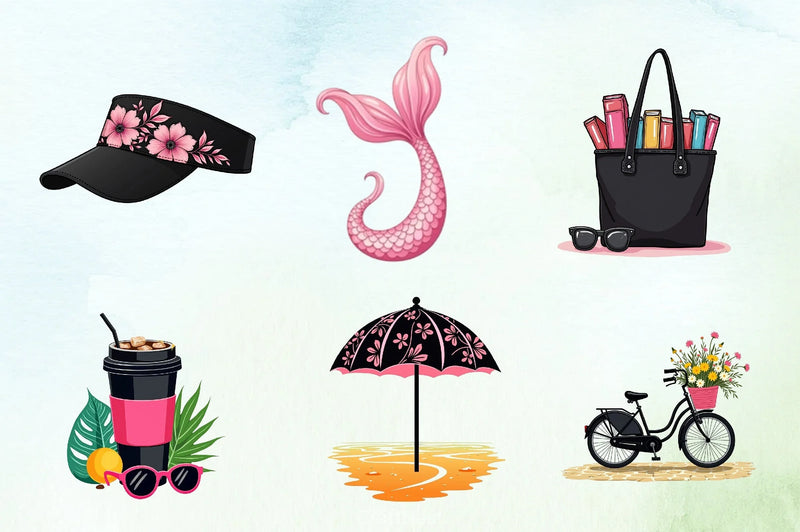 Black & Pink Summer Clipart Bundle - CraftNest - Digital Crafting and Art