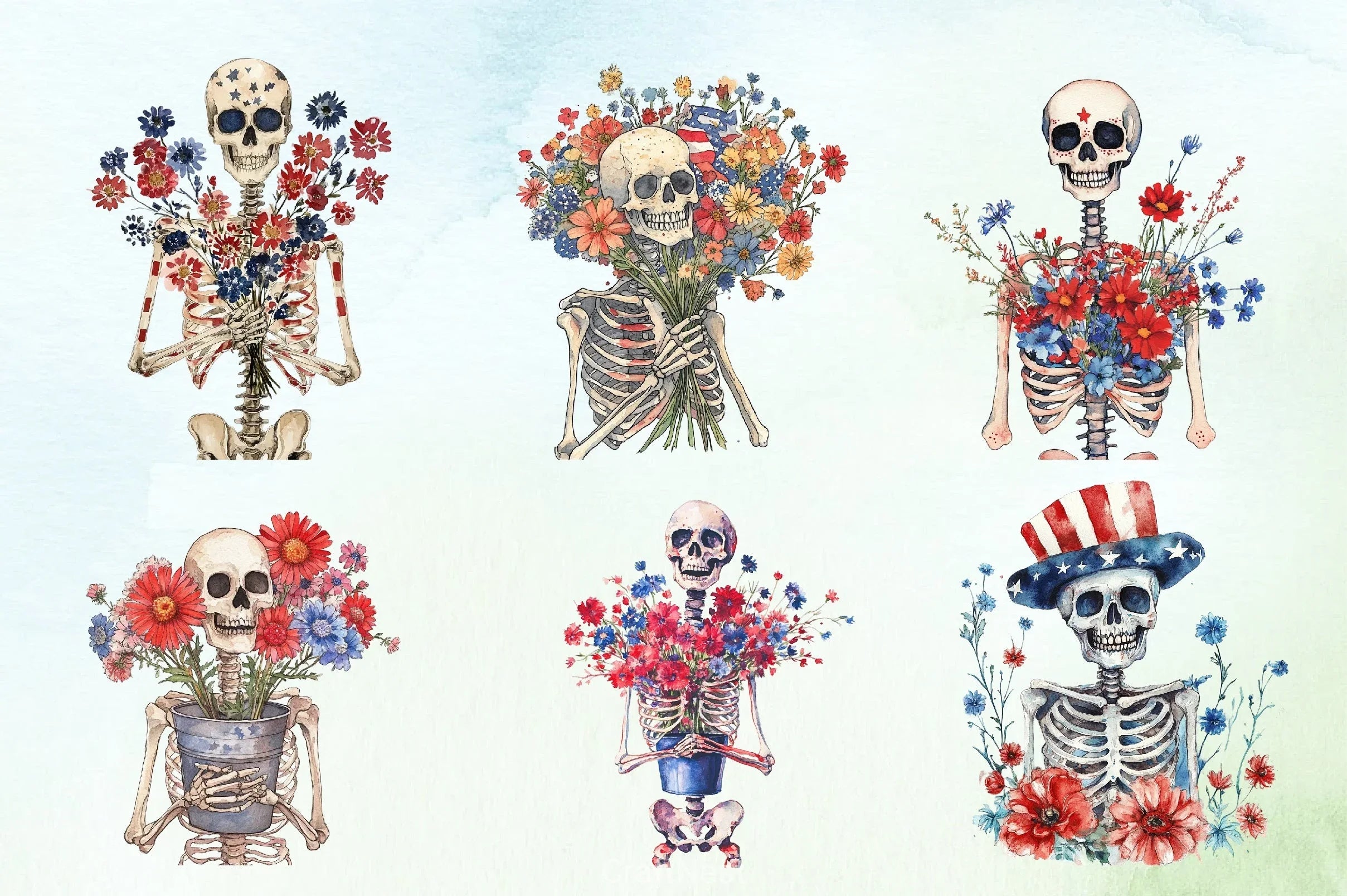 4th of July Skeleton Flower Clipart Bundle - CraftNest - Digital Crafting and Art