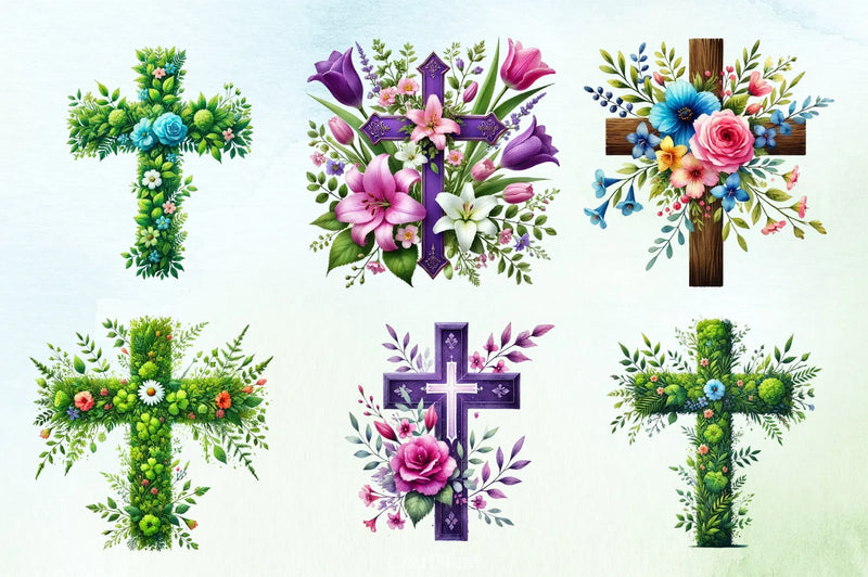 Spring Floral Cross Clipart Bundle - CraftNest - Digital Crafting and Art