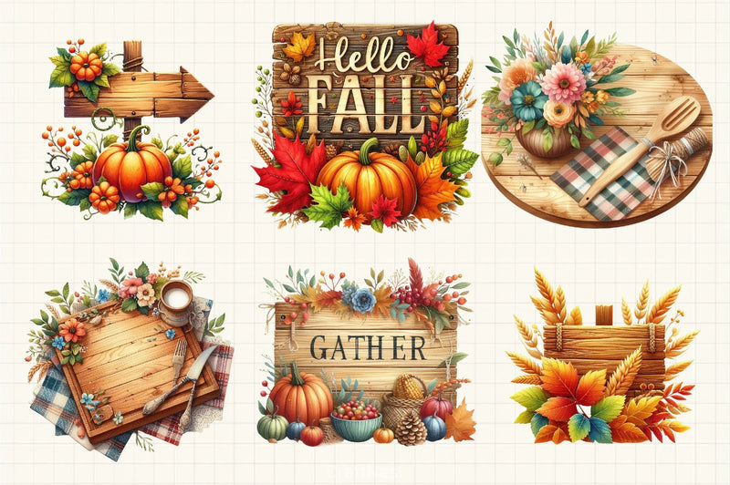 Autumn Wooden Signs Clipart Bundle - CraftNest - Digital Crafting and Art