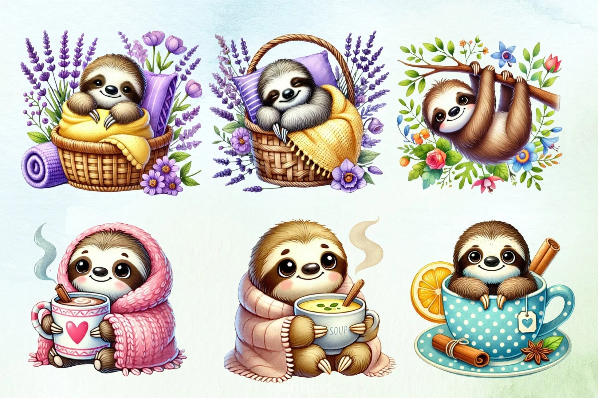 Cozy Sloths Clipart Bundle - CraftNest - Digital Crafting and Art