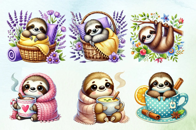 Cozy Sloths Clipart Bundle - CraftNest - Digital Crafting and Art