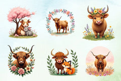 Spring Highland Cow Clipart Bundle - CraftNest - Digital Crafting and Art