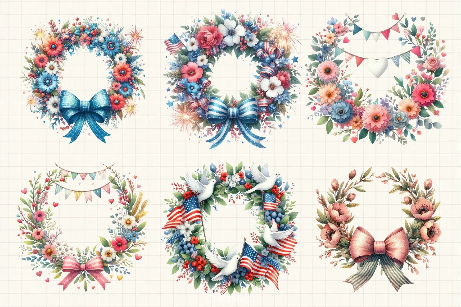 Patriotic Coquette Wreath Clipart Bundle - CraftNest - Digital Crafting and Art