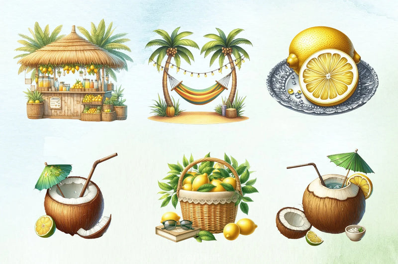 Mediterranean Lemon Beach Clipart Bundle 2 - CraftNest - Digital Crafting and Art