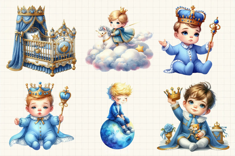 Little Prince Blue Baby Nursery Clipart Bundle - CraftNest - Digital Crafting and Art
