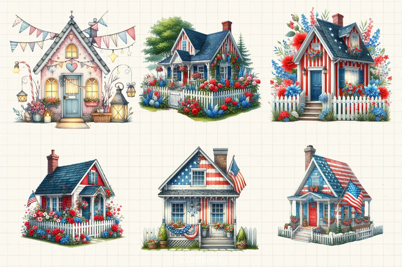 4th of July Cottage Clipart Bundle - CraftNest - Digital Crafting and Art