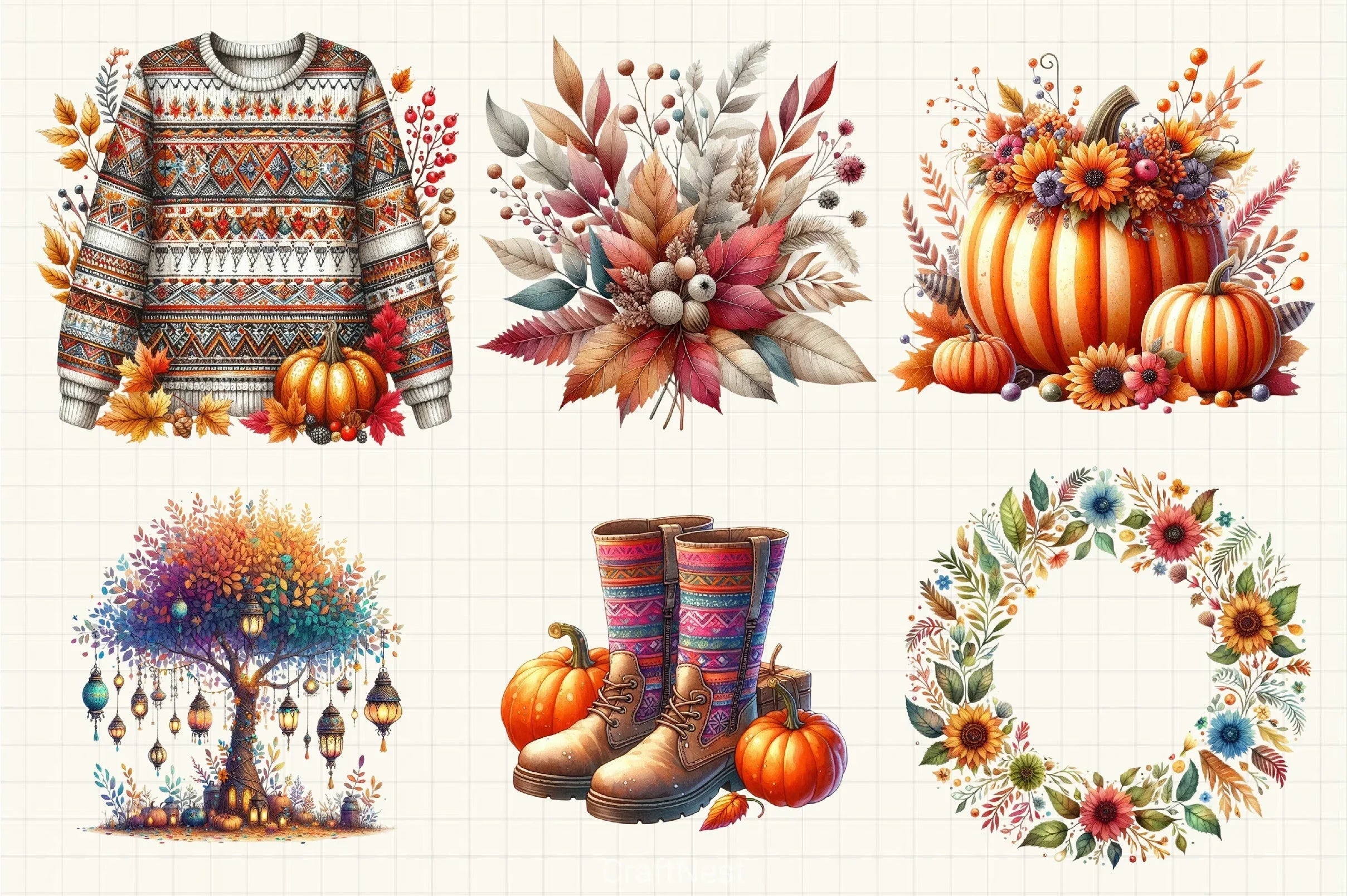 Boho Autumn Clipart Bundle - CraftNest - Digital Crafting and Art