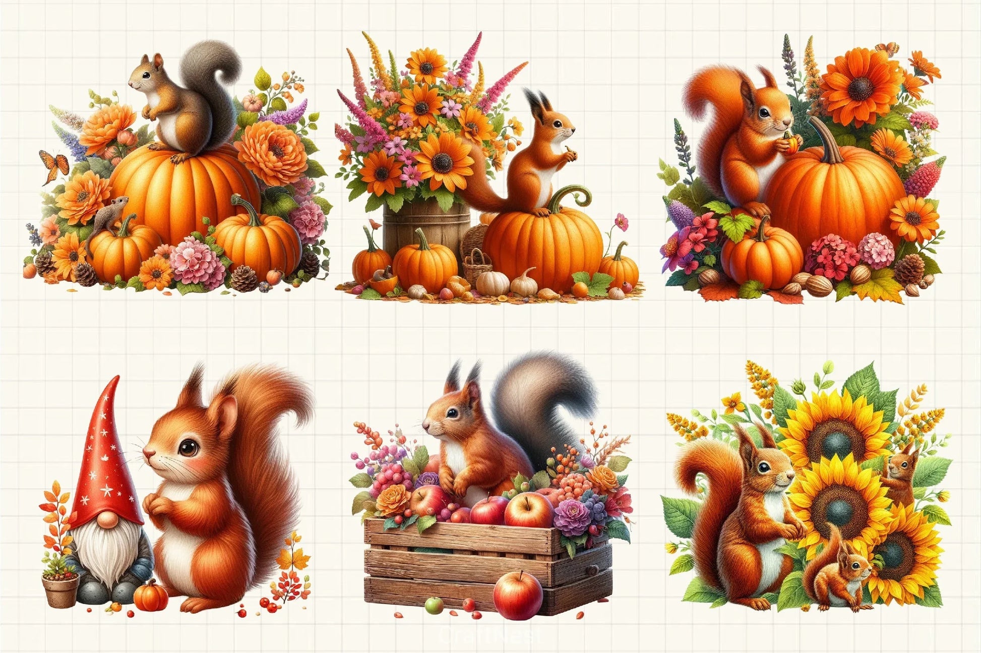 Fall Squirrel Garden Clipart Bundle 8 - CraftNest - Digital Crafting and Art