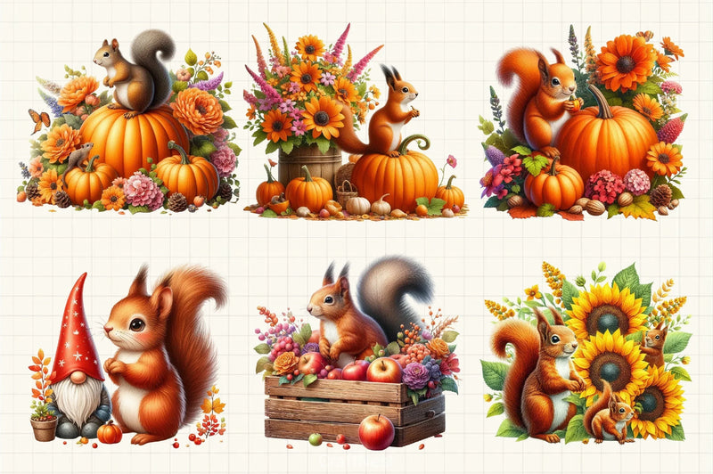 Fall Squirrel Garden Clipart Bundle 8 - CraftNest - Digital Crafting and Art