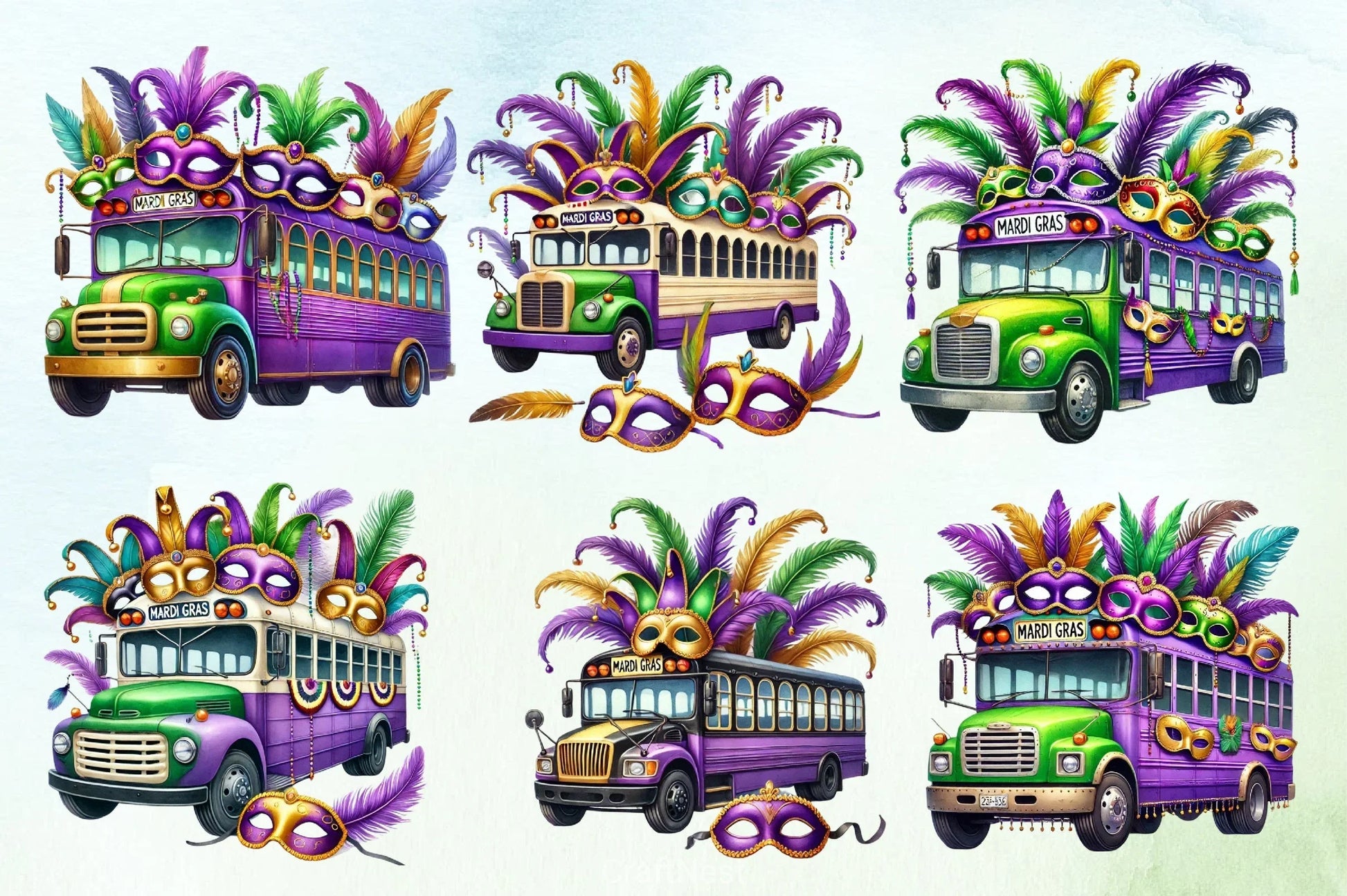 Mardi Gras School Bus Clipart Bundle - CraftNest - Digital Crafting and Art