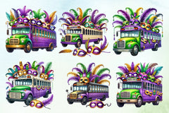 Mardi Gras School Bus Clipart Bundle - CraftNest - Digital Crafting and Art