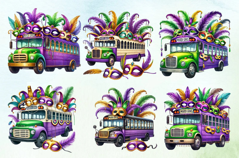 Mardi Gras School Bus Clipart Bundle - CraftNest - Digital Crafting and Art