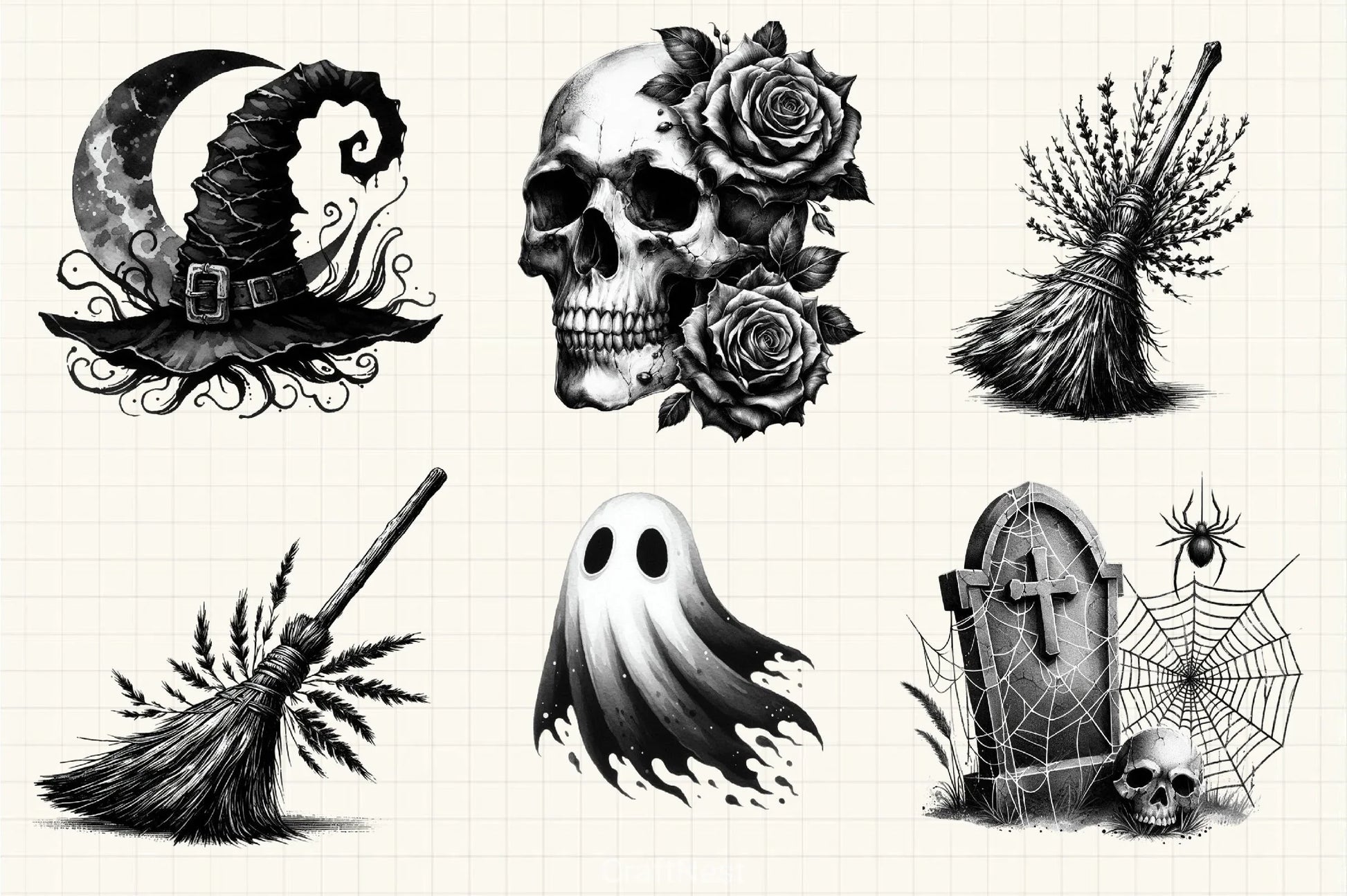 Halloween B&W Clipart Bundle - CraftNest - Digital Crafting and Art