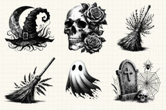 Halloween B&W Clipart Bundle - CraftNest - Digital Crafting and Art