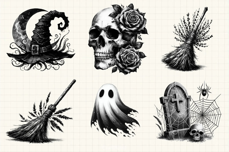 Halloween B&W Clipart Bundle - CraftNest - Digital Crafting and Art
