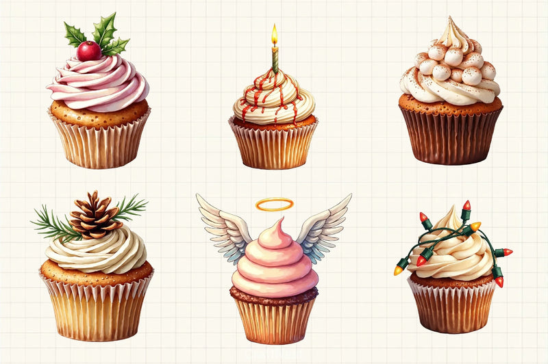 Vintage Christmas Cupcake Clipart Bundle - CraftNest - Digital Crafting and Art