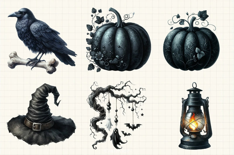 Dark Black Halloween Clipart Bundle - CraftNest - Digital Crafting and Art